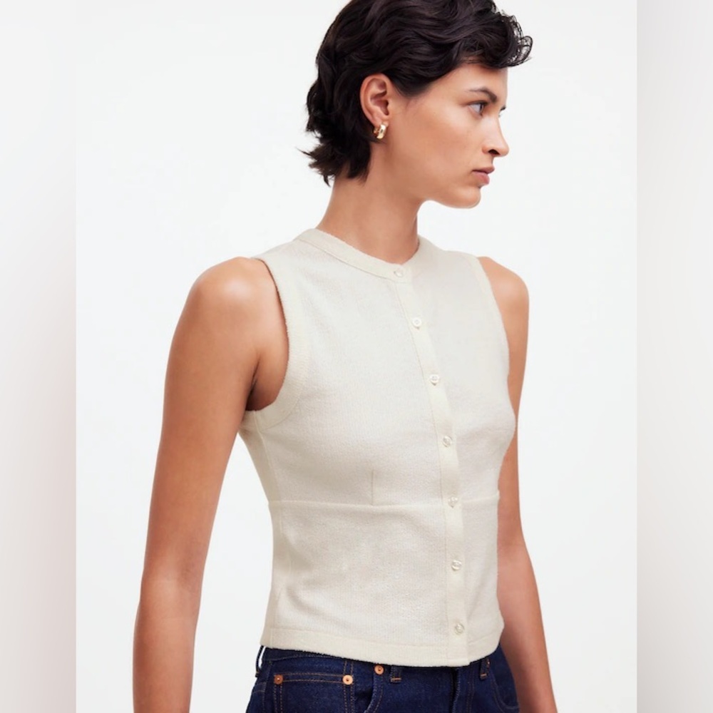 NWT Madewell Split-Crewneck Cardigan Tank in Lighthouse/oatmeal color